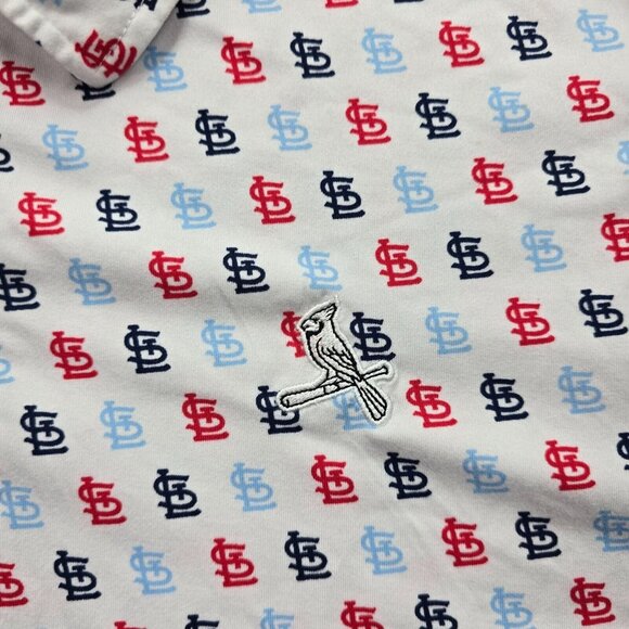 St Louis Cardinals Polo Shirt Mens XL White Short Sleeve Logo All Over Print - Picture 3 of 8